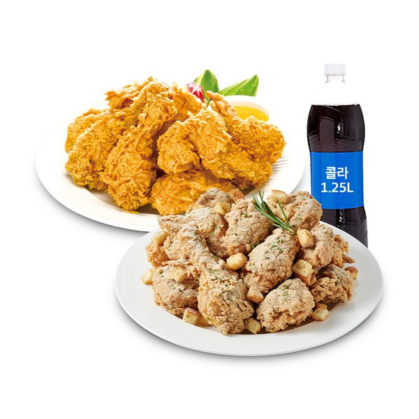 [티바두마리치킨] 마늘빵치킨+후라이드+콜라1.25L